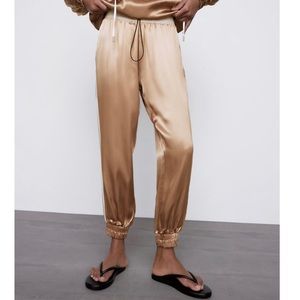 NWT Zara satin effect jogging pants taupe brown/xs